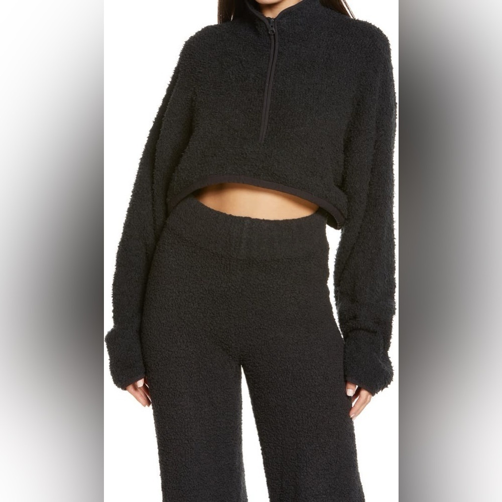 Skims Cozy Knit Cropped Pullover in Black Size S-M new